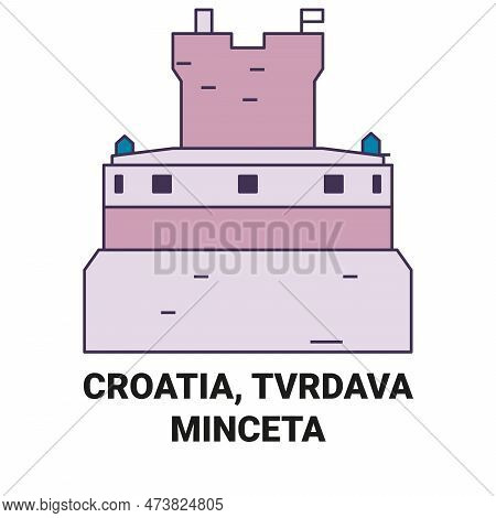 Croatia, Tvrdava Minceta Travel Landmark Vector Illustration