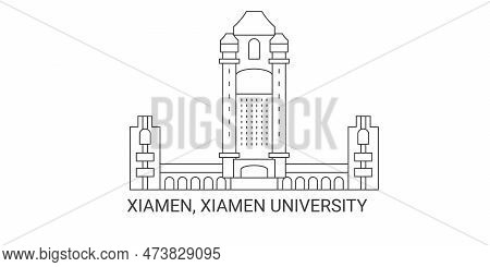 China, Xiamen, Xiamen University, Travel Landmark Vector Illustration