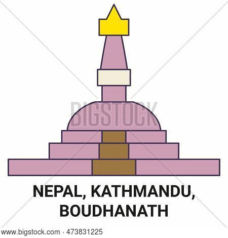 Nepal, Kathmandu, Boudhanath Travel Landmark Vector Illustration