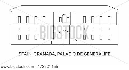Spain, Granada, Palacio De Generalife, Travel Landmark Vector Illustration