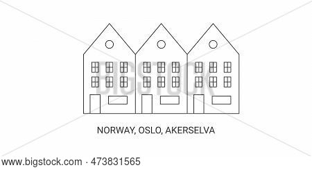 Norway, Oslo, Akerselva, Travel Landmark Vector Illustration