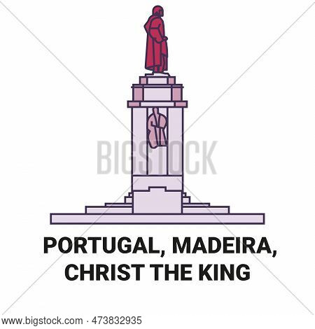 Portugal, Madeira, Christ The King Travel Landmark Vector Illustration