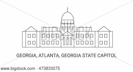 United States, Georgia, Atlanta, Georgia State Capitol, Travel Landmark Vector Illustration