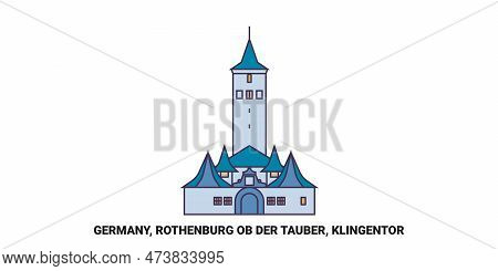 Germany, Rothenburg Ob Der Tauber, Klingentor Travel Landmark Vector Illustration
