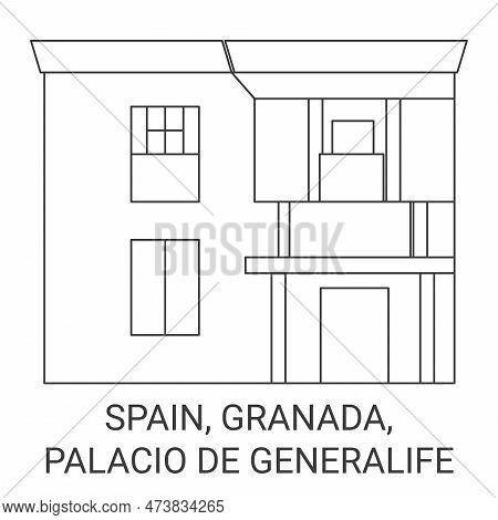 Spain, Granada, Palacio De Generalife Travel Landmark Vector Illustration