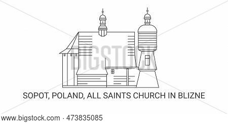 Poland, Sopot, All Saints Church In Blizne, Travel Landmark Vector Illustration