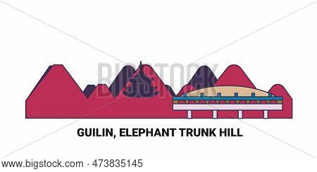 China, Guilin, Elephant Trunk Hill, Travel Landmark Vector Illustration