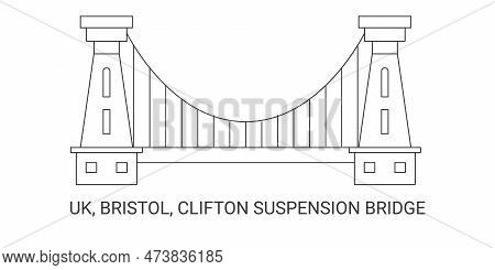 England, Bristol, Clifton Suspension Bridge, Travel Landmark Vector Illustration