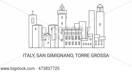Italy, San Gimignano, Torre Grossa, Travel Landmark Vector Illustration