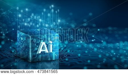 Ai Processor Chip Of Cube Technology. Big Data Storage, Cloud Computing, Machine Learning, Ai Blockc