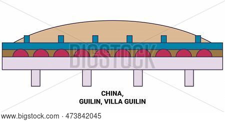 China, Guilin, Villa Guilin Travel Landmark Vector Illustration