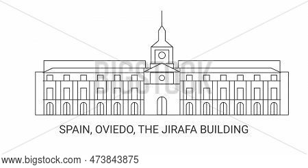 Spain, Oviedo, The Jirafa Building, Travel Landmark Vector Illustration
