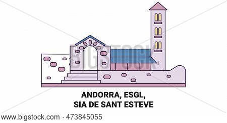 Andorra, Esgl, Sia De Sant Esteve Travel Landmark Vector Illustration