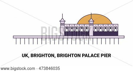 England, Brighton, Brighton Palace Pier, Travel Landmark Vector Illustration
