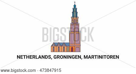 Netherlands, Groningen, Martinitoren, Travel Landmark Vector Illustration