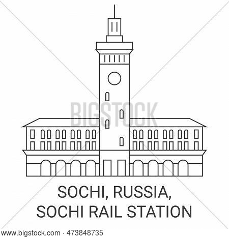 Russia, Sochi, Sochi Rail Station Travel Landmark Vector Illustration