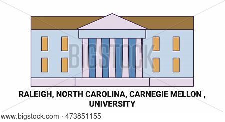 United States, Raleigh, North Carolina, Carnegie Mellon , University Travel Landmark Vector Illustra