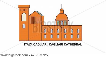 Italy, Cagliari, Cagliari Cathedral, Travel Landmark Vector Illustration
