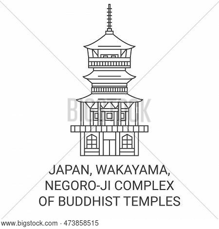 Japan, Wakayama, Negoroji Complex Of Buddhist Temples Travel Landmark Vector Illustration