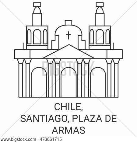 Chile, Santiago, Plaza De Armas Travel Landmark Vector Illustration