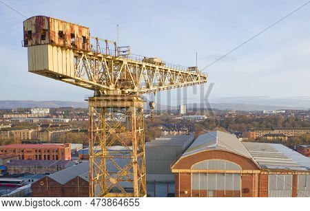 Shipbuilding Crane In Glasgow On The River Clyde In Scotland