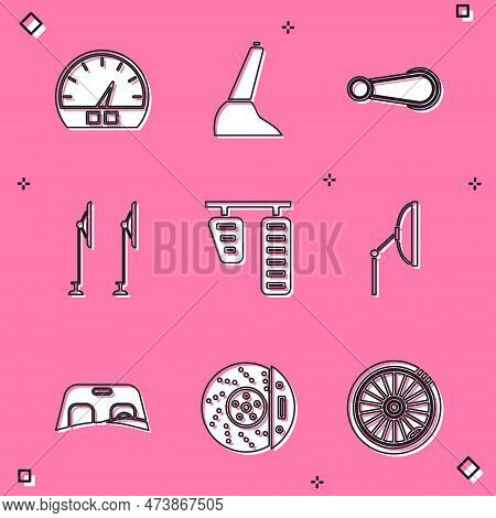 Set Speedometer, Car Handbrake, Door Handle, Windscreen Wiper, Gas Pedals, Windscreen And Disk With 