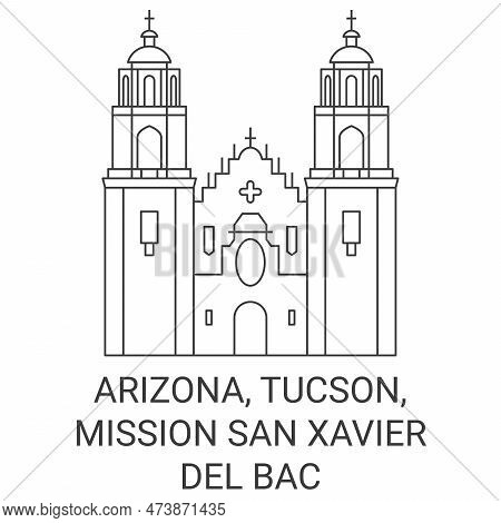 United States, Arizona, Tucson, Mission San Xavier Del Bac Travel Landmark Vector Illustration
