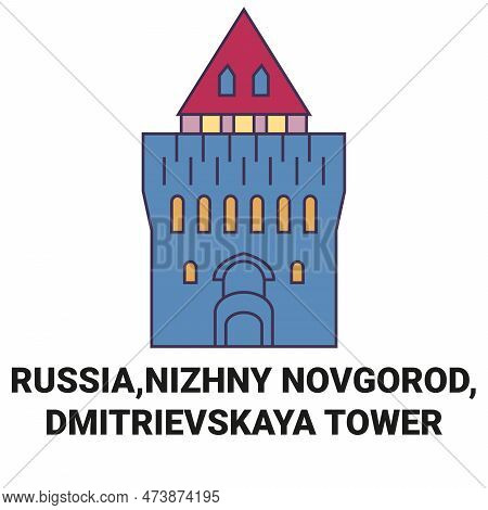 Russia, Nizhny Novgorod, Dmitrievskaya Tower Travel Landmark Vector Illustration