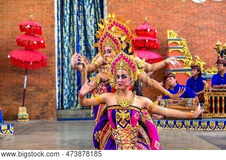 Bali, Indonesia - February 28, 2020: Traditional Balinese Dance Performed In Gwk Garuda Wisnu Kencan