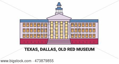 United States, Texas, Dallas, Old Red Museum, Travel Landmark Vector Illustration