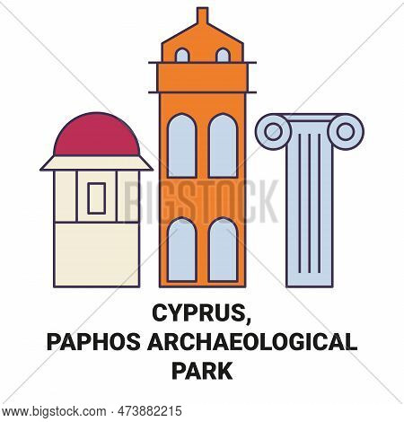 Cyprus, Paphos Archaeological Park Travel Landmark Vector Illustration