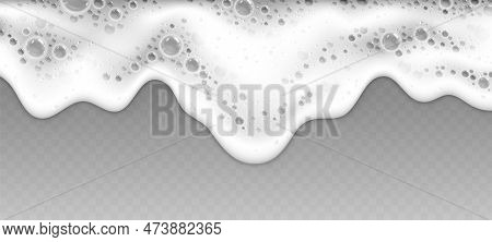Liquid Foam Beer, Fresh Lotion Cosmetic Flow, Realistic Shampoo Flowing Background. Washing And Clea