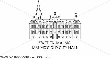 Sweden, Malmo, Malmos Old City Hall Travel Landmark Vector Illustration