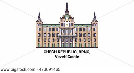 Chech Republic, Brno, Veveri Castle Travel Landmark Vector Illustration