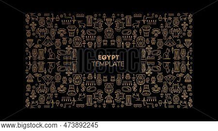 Decorative African Border, Vector Linear Egipt Cover Template. Bright Orange And Black Art Decoratio