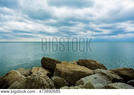 Deep Autumn On A Coast. Deep Blue Sky And Old Tree.
