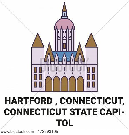 United States, Hartford , Connecticut, Connecticut State Capitol Travel Landmark Vector Illustration