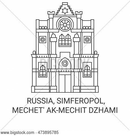 Russia, Simferopol, Mechet Akmechit Dzhami Travel Landmark Vector Illustration