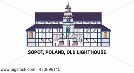 Poland, Sopot, Old Lighthouse , Travel Landmark Vector Illustration