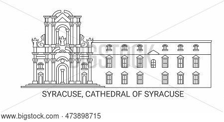 Italy, Syracuse, Cathedral Of Syracuse, Travel Landmark Vector Illustration