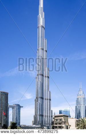 Dubai, Uae - March 7, 2023: Burj Khalifa In Dubai. The Tallest Architectural Skyscraper In The Uae A