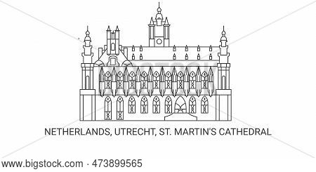 Netherlands, Utrecht, St. Martins Cathedral, Travel Landmark Vector Illustration