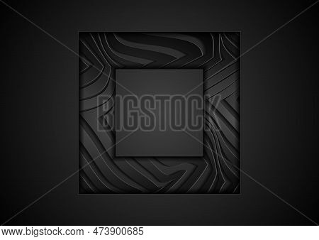Black Abstract Wavy Texture Tech Square Frame Background