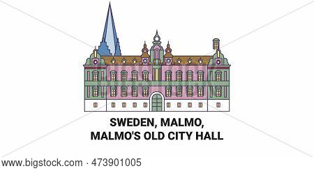 Sweden, Malmo, Malmos Old City Hall Travel Landmark Vector Illustration