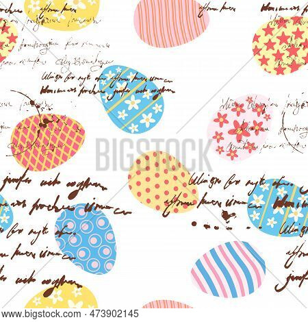 Easter Seamless Pattern, Eggs Festive Spring Background