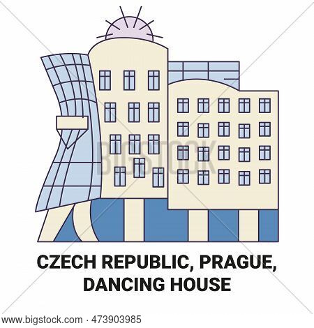 Czech Republic, Prague, Dancing House Travel Landmark Vector Illustration