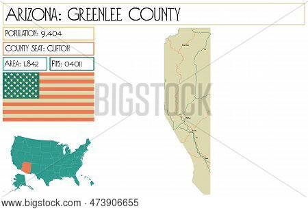 Large And Detailed Map Of Greenlee County In Arizona, Usa.