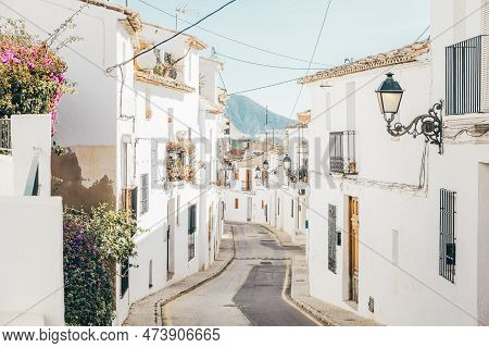 Altea Old Town With Narrow Streets And Whitewashed Houses. Architecture In Small Picturesque Village