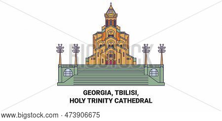 Georgia, Tbilisi, Holy Trinity Cathedral Travel Landmark Vector Illustration