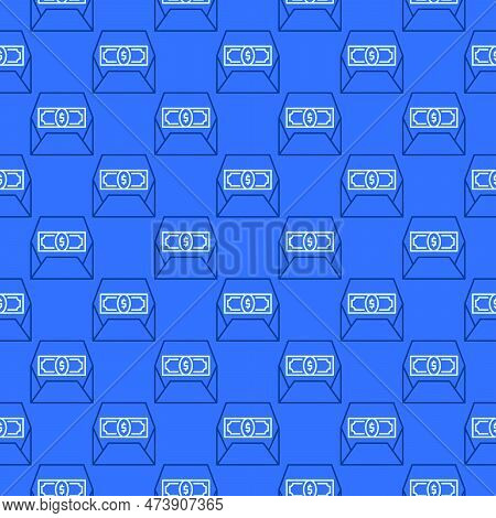 Open Envelope With Usd Money Vector Commision Concept Blue Linear Seamless Pattern